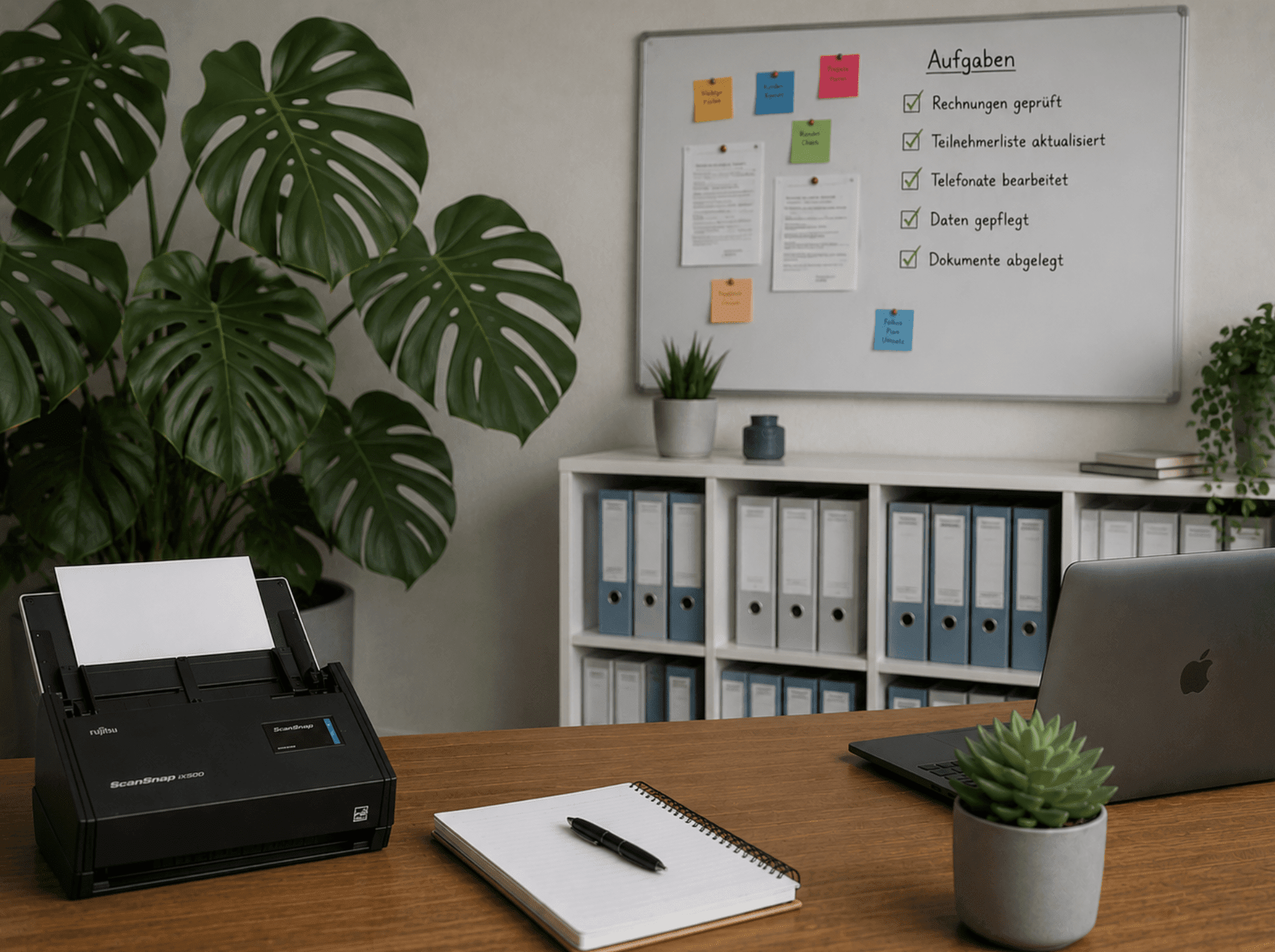 Selbstst&auml;ndige Person arbeitet konzentriert, w&auml;hrend CUBE Backoffice administrative Aufgaben im Hintergrund &uuml;bernimmt